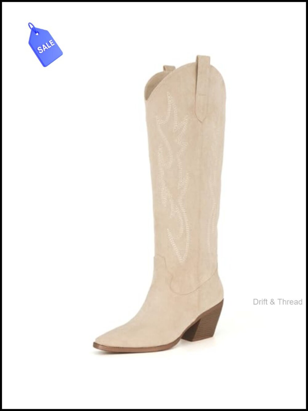 Cowgirl Boots Women Knee High Pointed Toe Block Heel Suede Faux Leather